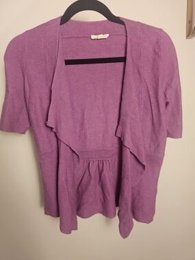 Eileen Fisher Cotton/Linen Blend Lavender Open-Front Short Sleeve Cardigan